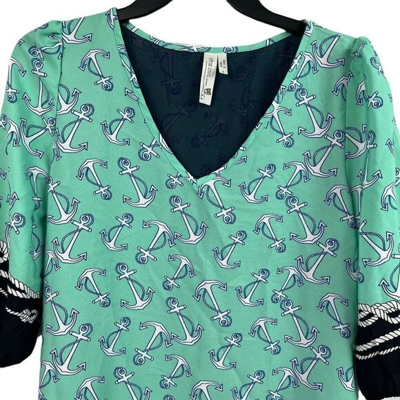 Pink Owl Boutique Womens Top Mint Color Block Anchors Size Small - Picture 2 of 9